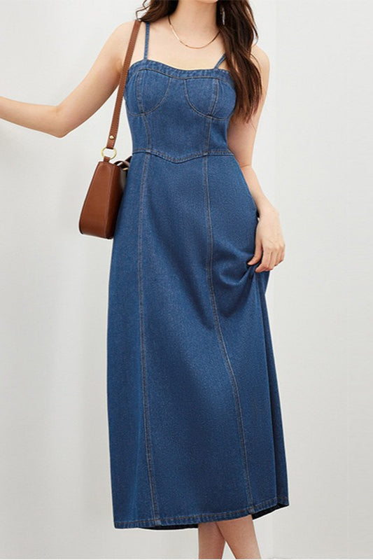 Sleeveless Washed Denim Dress - VelvetHem