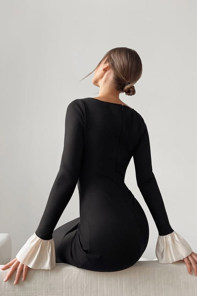 U Neck Lace Panel Midi Dress