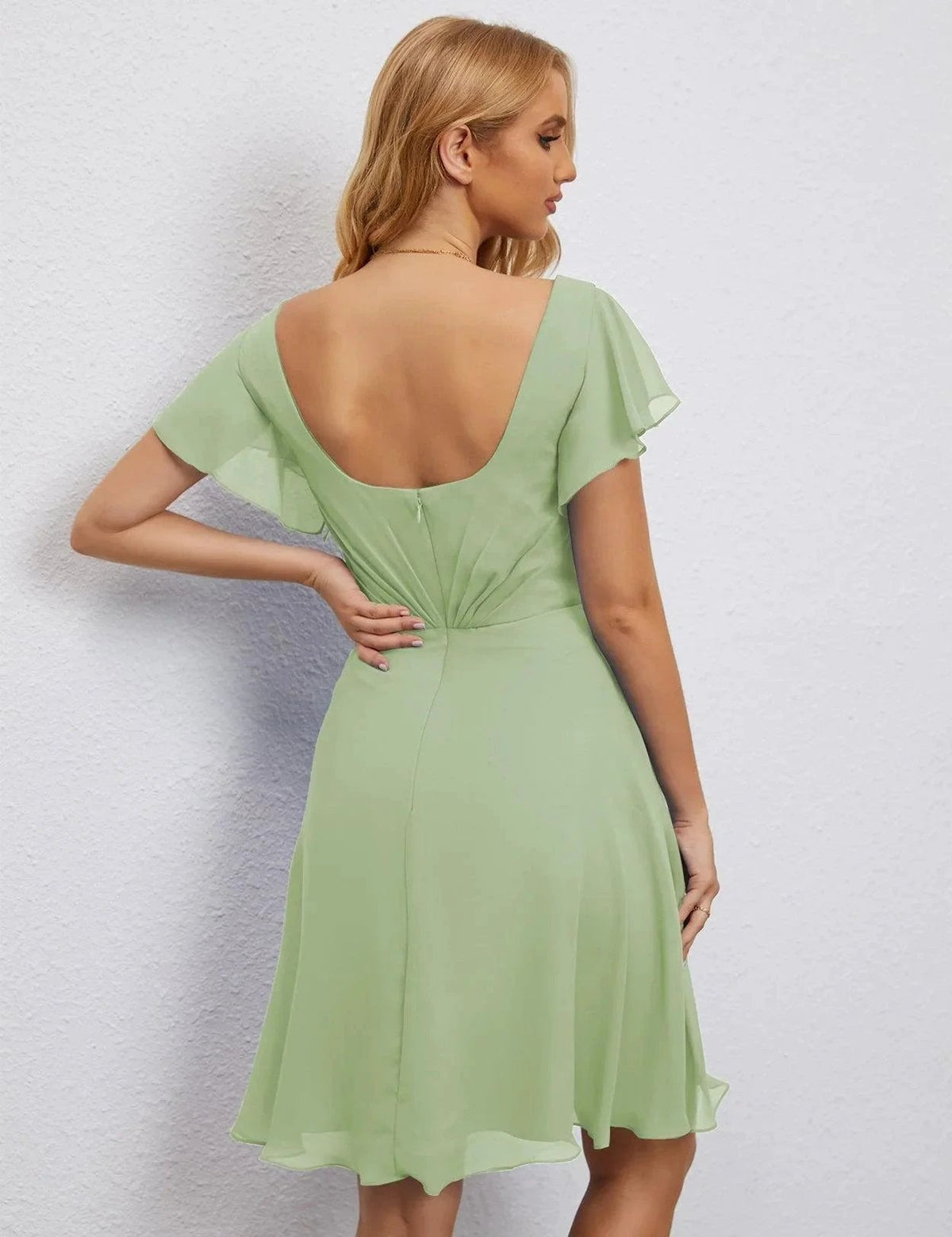 ZapDress U Back Homecoming Dress Formal Prom Dress Knee Length Short Sleeves Cocktail Party Dress 28077 (ZD16953)