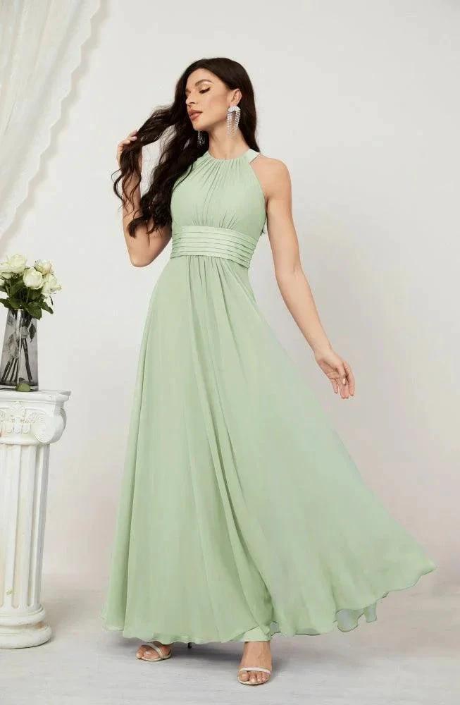 Numbersea Formal Party Gown Dress Chiffon Halter Long Sleeveless Bridesmaid Dresses 2802 by numbersea