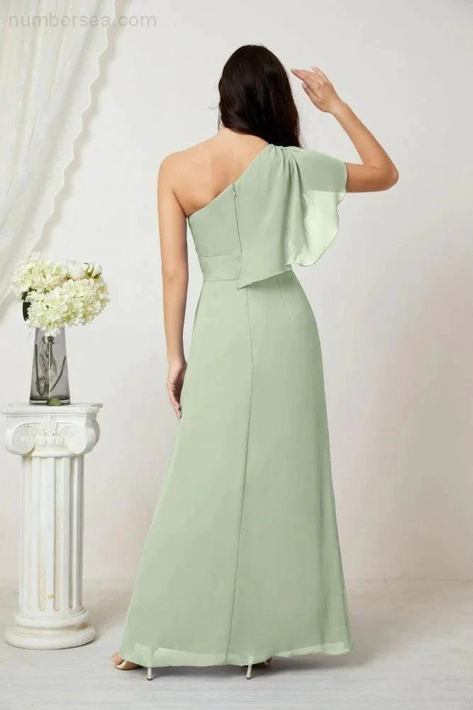 ZapDress Chiffon Ruffled One Shoulder Long Bridesmaid Dresses A-line Formal Evening Gown Side Split 2809 (ZD17049)