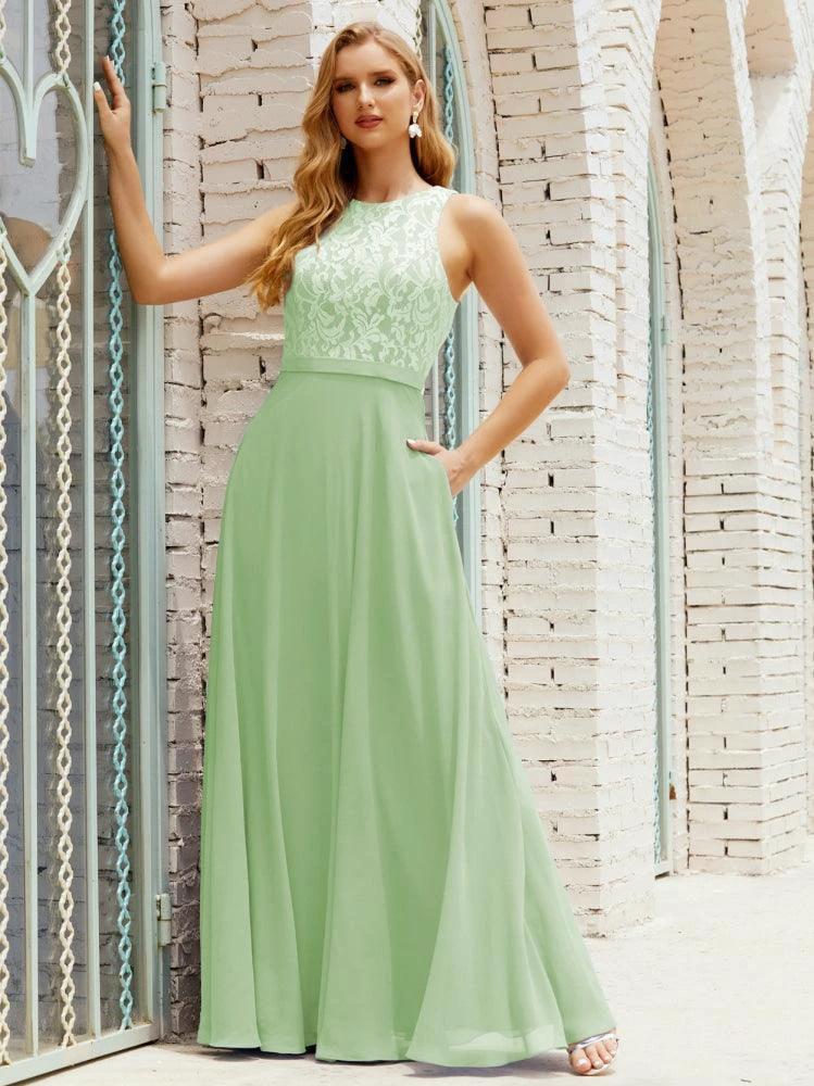 Lace Bridesmaid Dress Floor Length Evening Gowns with Pockets 28017 by numbersea