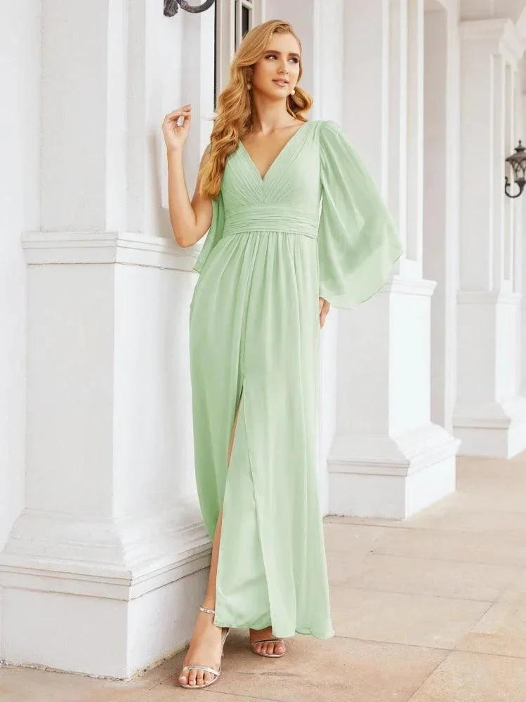 Numbersea Bridesmaid Dresses with Split for Wedding Party Flutter Sleeves 28045 by numbersea