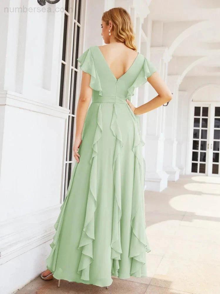 Ruffled Bridesmaid Dresses with Sleeves Long Formal Party Dress 28041 (ZD17030)