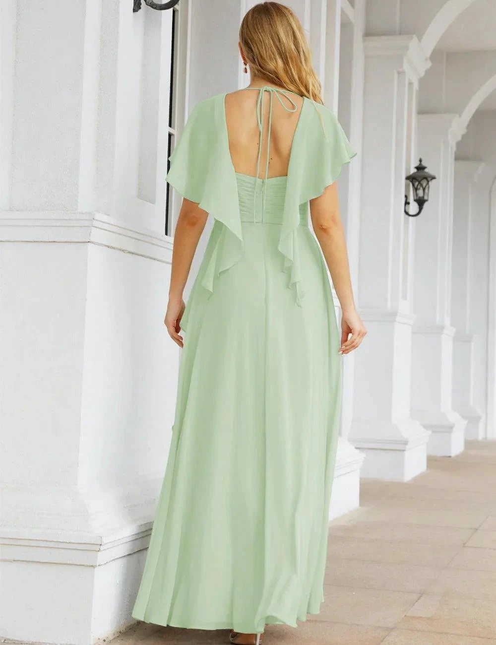 ZapDress Chiffon Bridesmaid Dresses Long Formal Evening Prom Mother of The Bride Dress with Flutter Sleeve (ZD17054)