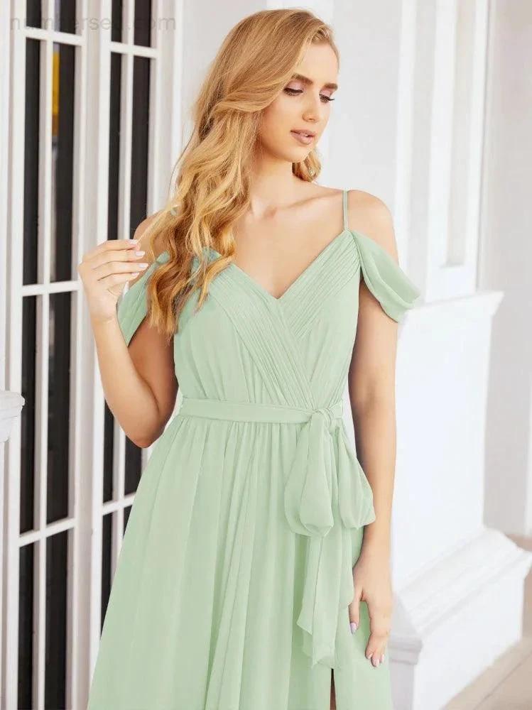 ZapDress Off The Shoulder Chiffon Bridesmaid Dress Long Formal Graduation Gown with Cowl Back 28069 (ZD17004)