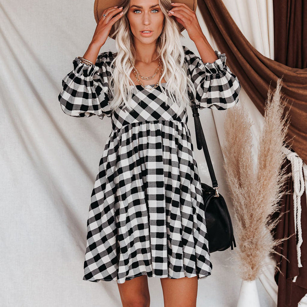 Brownstone Plaid Adjustable Balloon Sleeve Dress FINAL