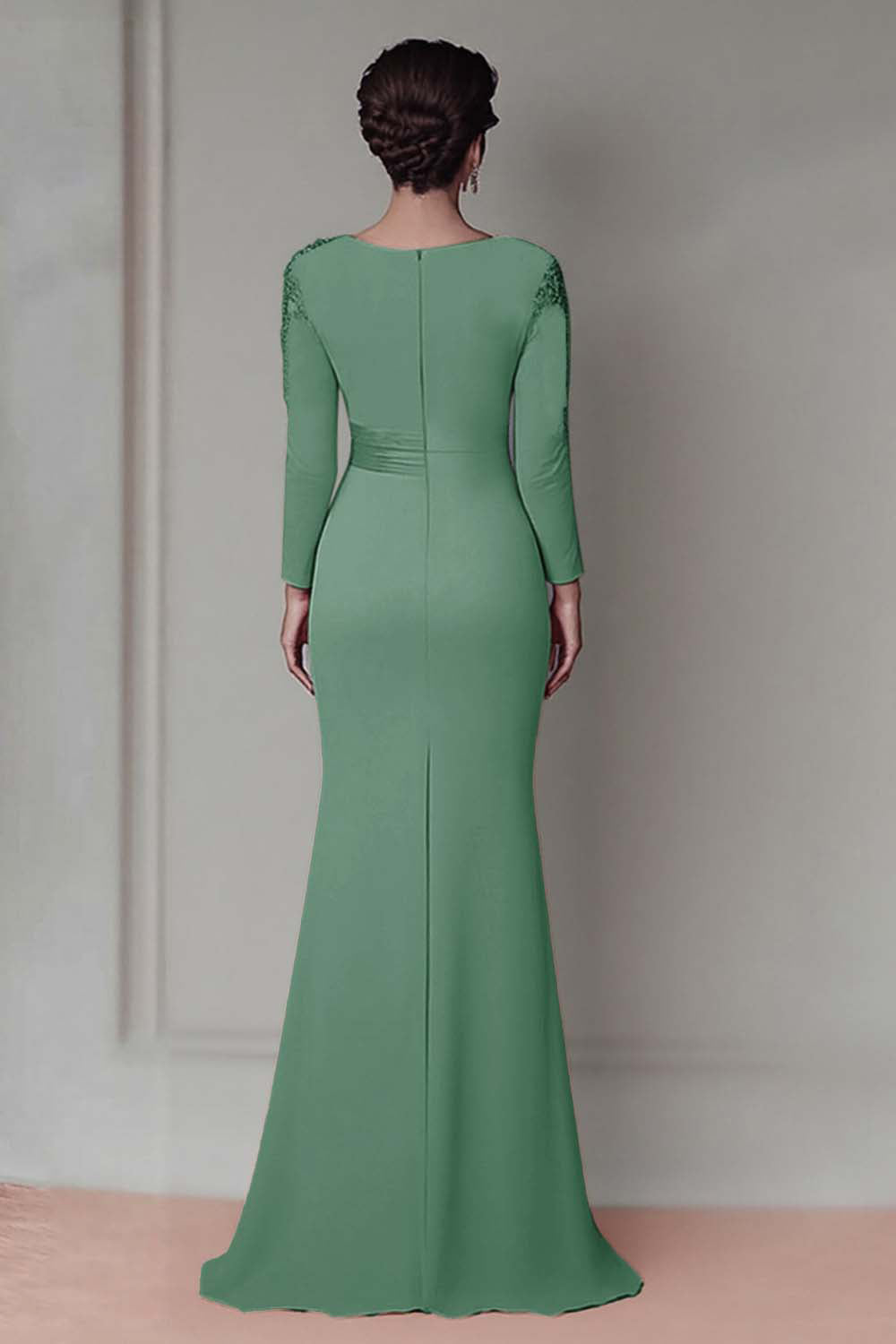 Blush Lace Sheath Mother Of The Bride Dress with Long Sleeves