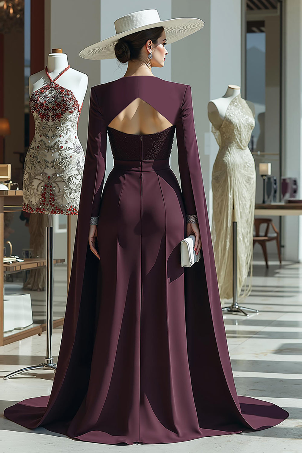 Cabernet Long Sleeves Mother of the Bride Jumpsuits with Pockets