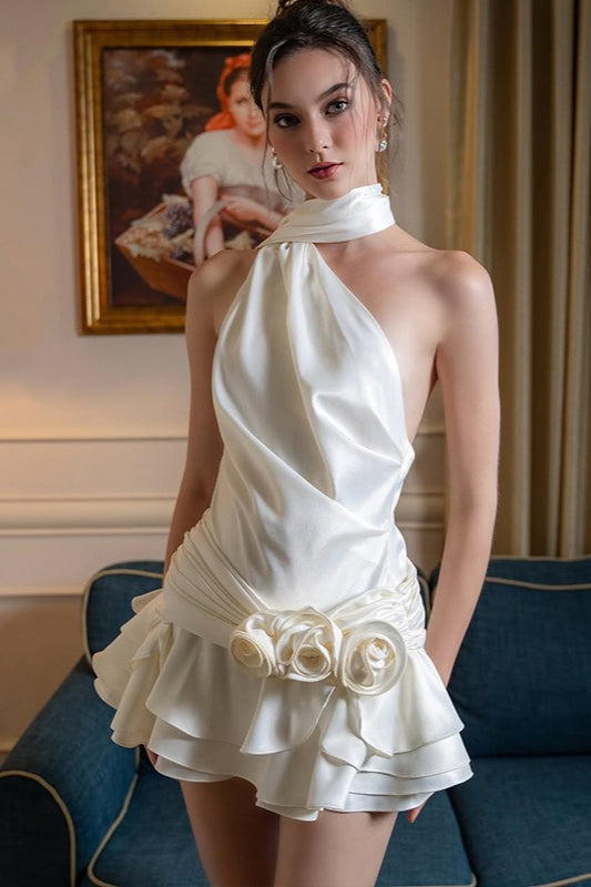 Satin Bardot Low-Back Party Dress - VelvetHem