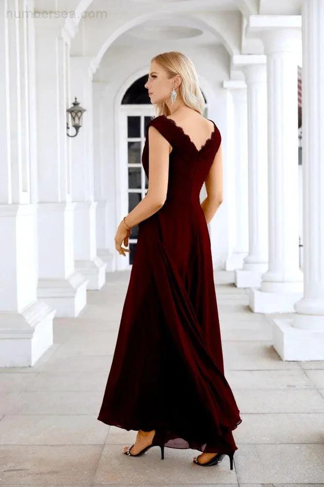 Ladies Chiffon V Neck Sleeveless Floor Length Bridesmaid Evening Dress Wedding Party Evening Dress 28126 (ZD16989)