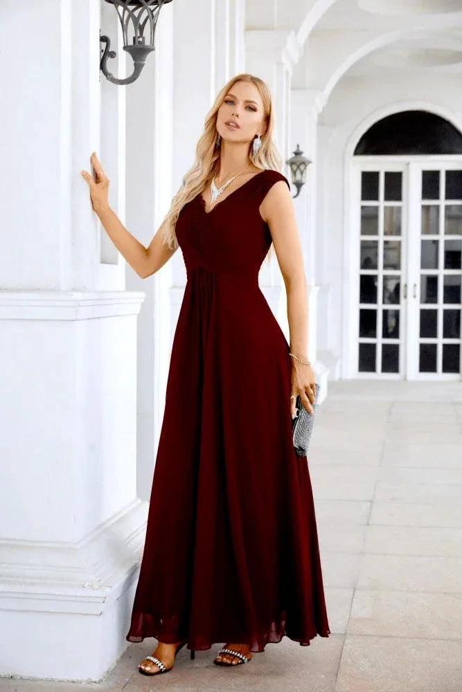 Ladies Chiffon V Neck Sleeveless Floor Length Bridesmaid Evening Dress Wedding Party Evening Dress 28126 by numbersea