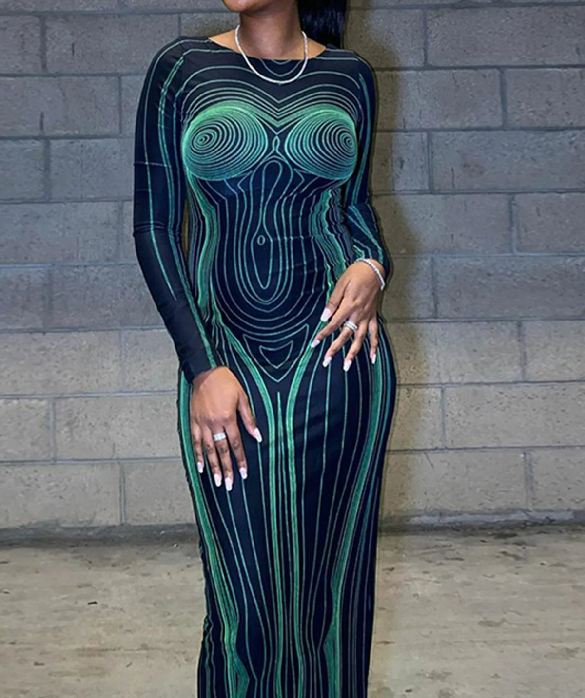 Striped See Through Bodycon Maxi Dress - VelvetHem