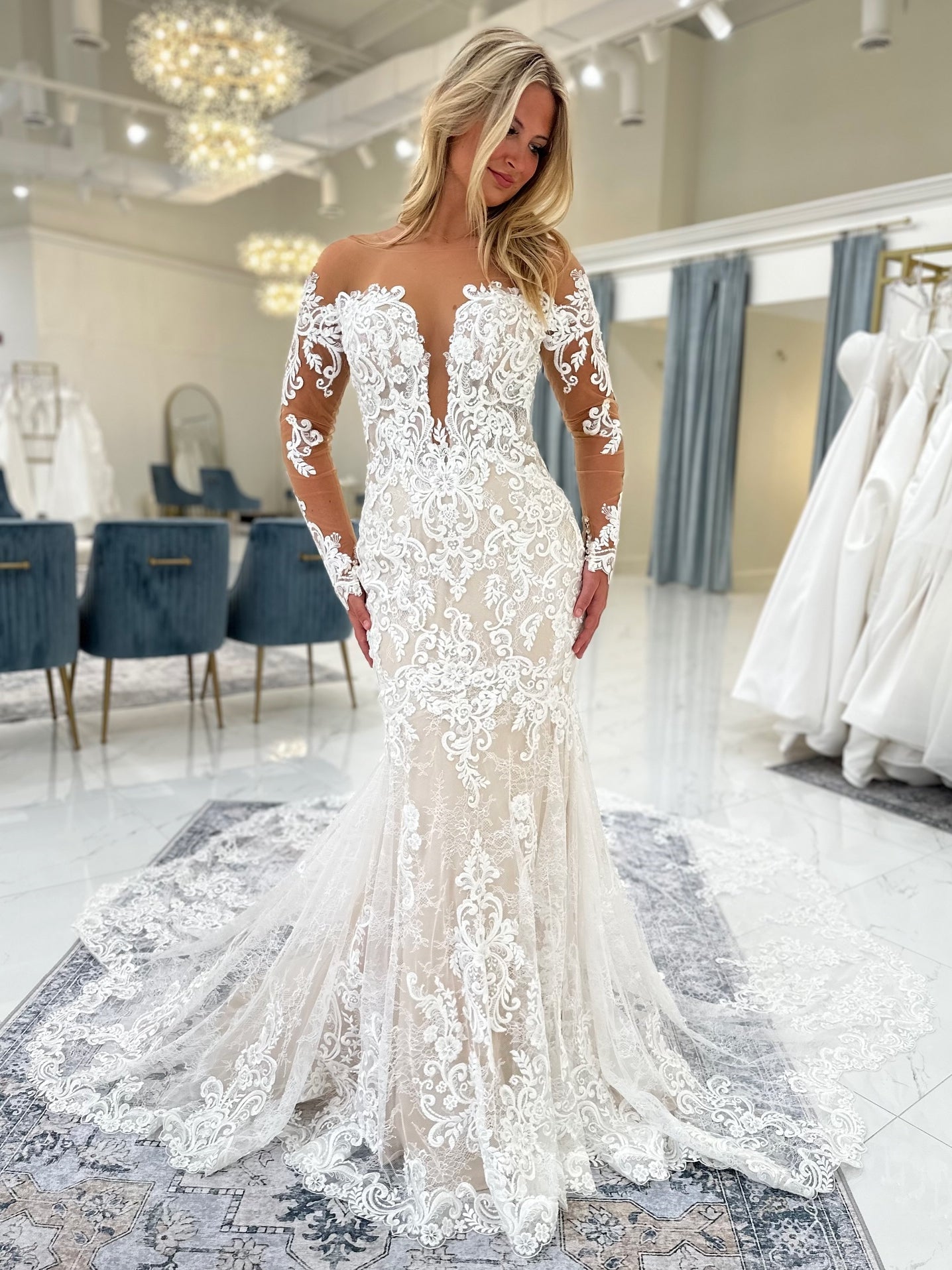 Long Sleeve Mermaid Wedding Dress With Full Lace Train