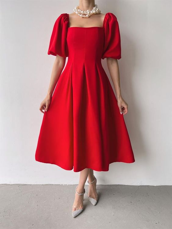 Vintage Red A-line Prom Dress,Red Midi-length Dress - View 2 | VelvetHem