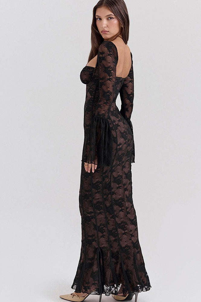 Bodycon Lace Flare Sleeve Maxi Dress - View 13 | VelvetHem