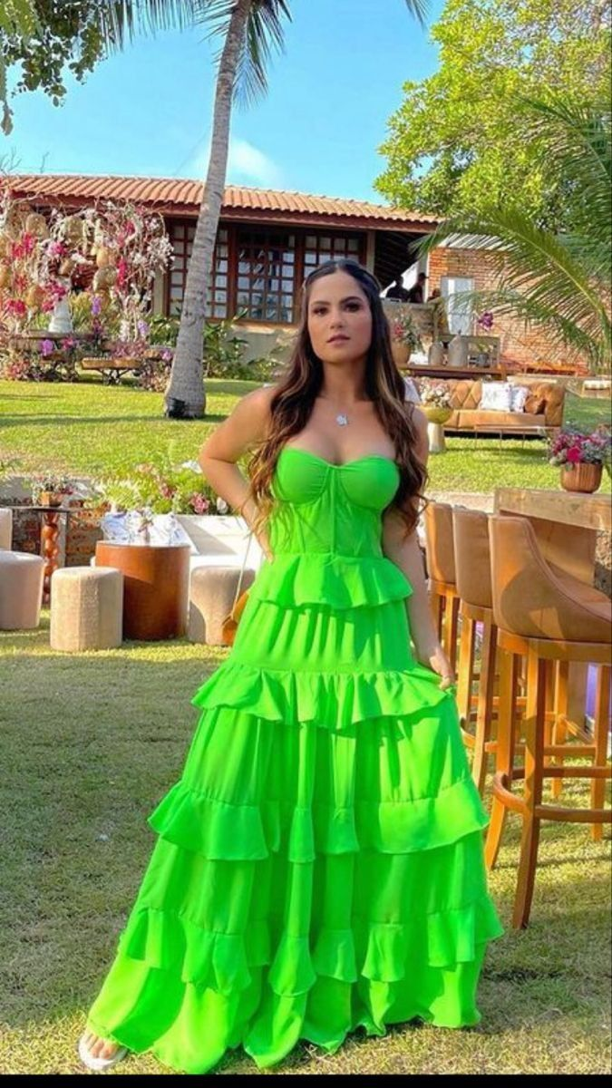 Charming Green Layered A Line Evening Dress Strapless Prom Dress Party Dress - VelvetHem
