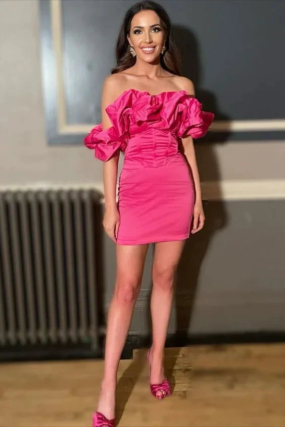 Off the Shoulder Ruffles Mini Homecoming Dress (ZD11810)