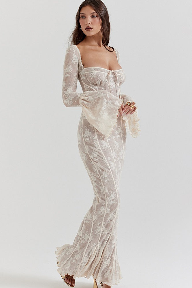 Bodycon Lace Flare Sleeve Maxi Dress - View 4 | VelvetHem