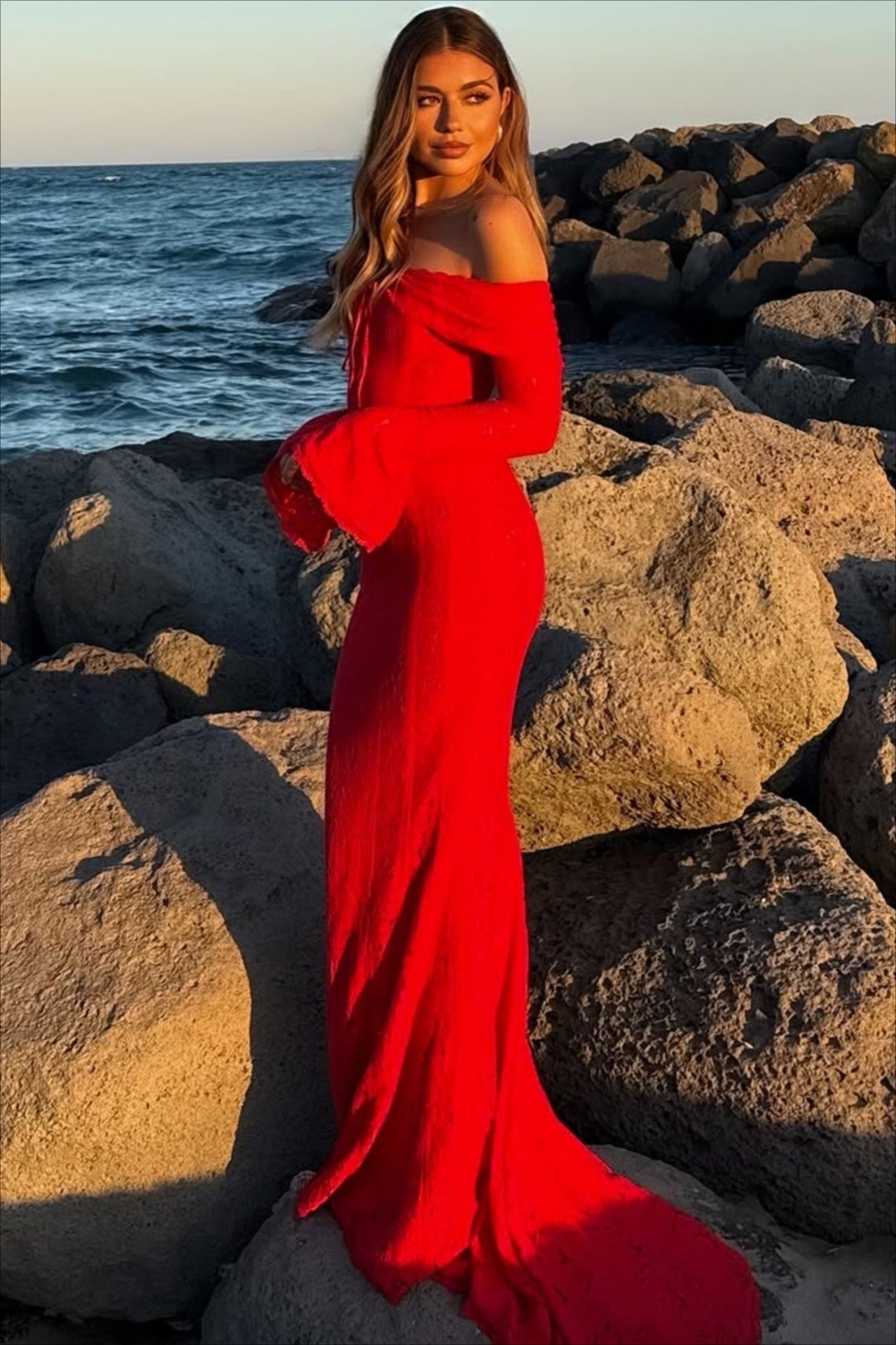 Lace Bustier Bell Sleeve Maxi Dress - View 13 | VelvetHem