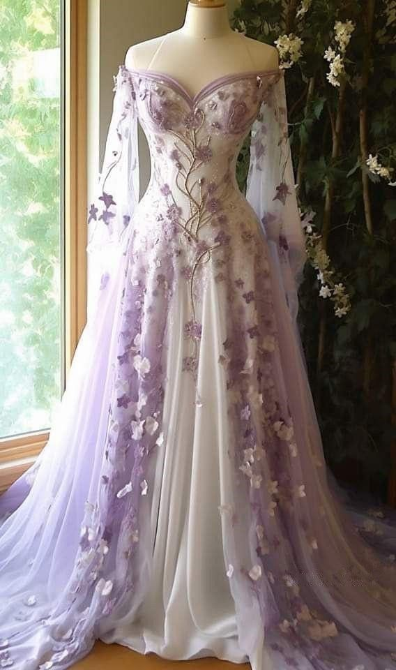Pretty Lilac Ball Gown Off The Shoulder Tulle Appliques Quinceanera Dress - VelvetHem