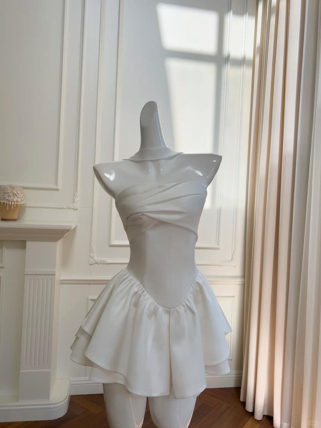 Simple White Strapless Satin A Line Mini party Dress Homecoming Dress Y8587 - VelvetHem