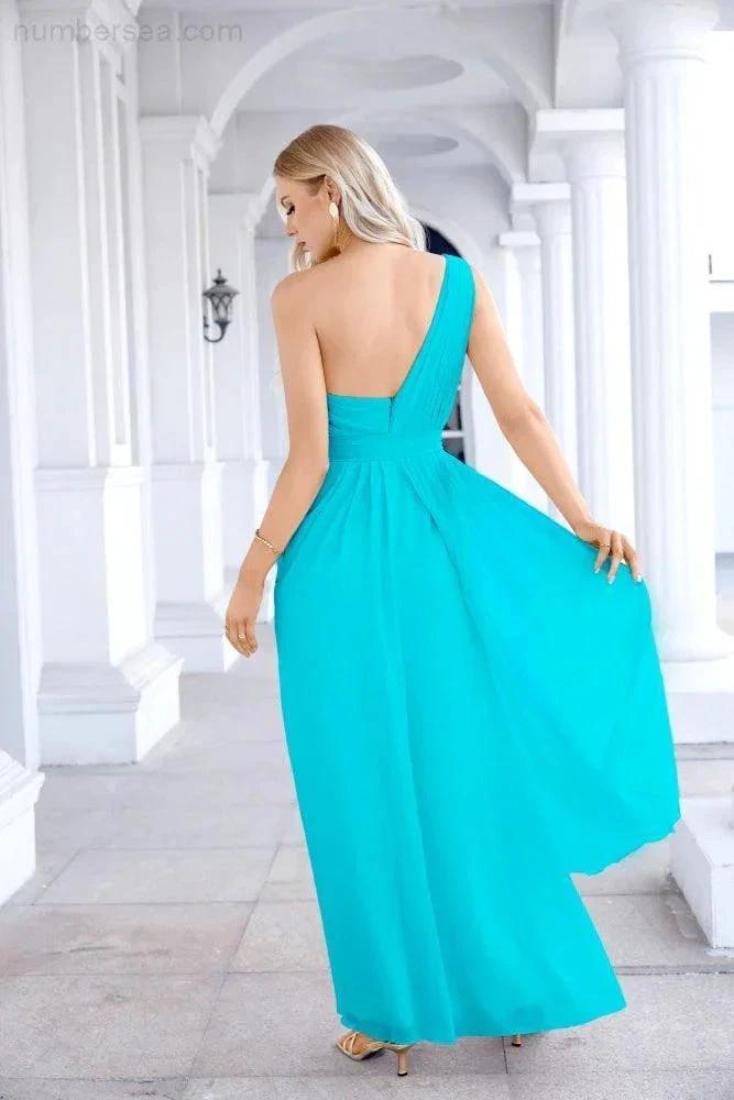 Ladies Chiffon One Shoulder Bridesmaid Evening Dress Wedding Party Evening Dress 28133 (ZD17003)
