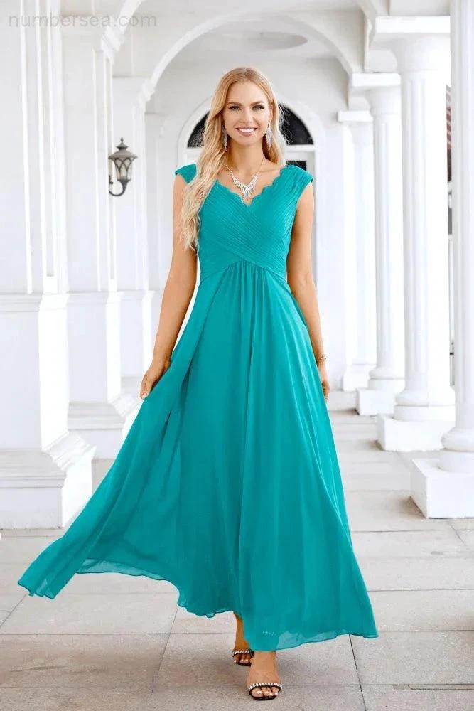 Ladies Chiffon V Neck Sleeveless Floor Length Bridesmaid Evening Dress Wedding Party Evening Dress 28126 (ZD16989)