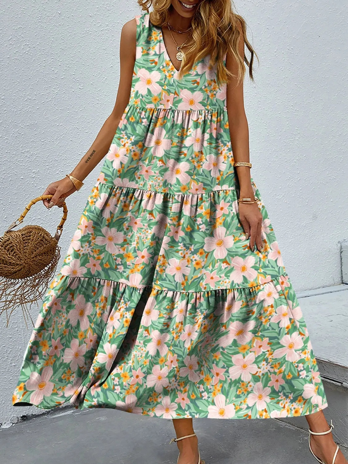 Catherine Statement Sleeveless Floral V Neck Maxi Dress Evening Wear Edit