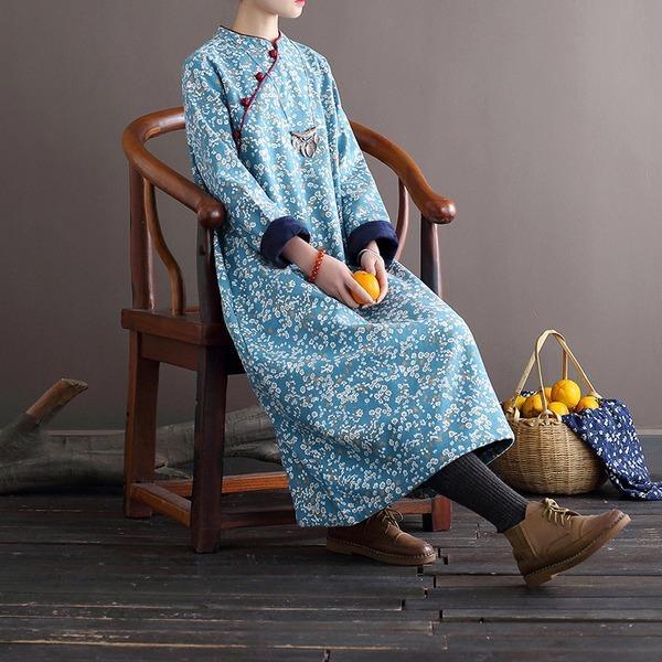 Omychic Loose Retro Fleeced Winter Robe Dress Female 2020 Fleece Dresses
