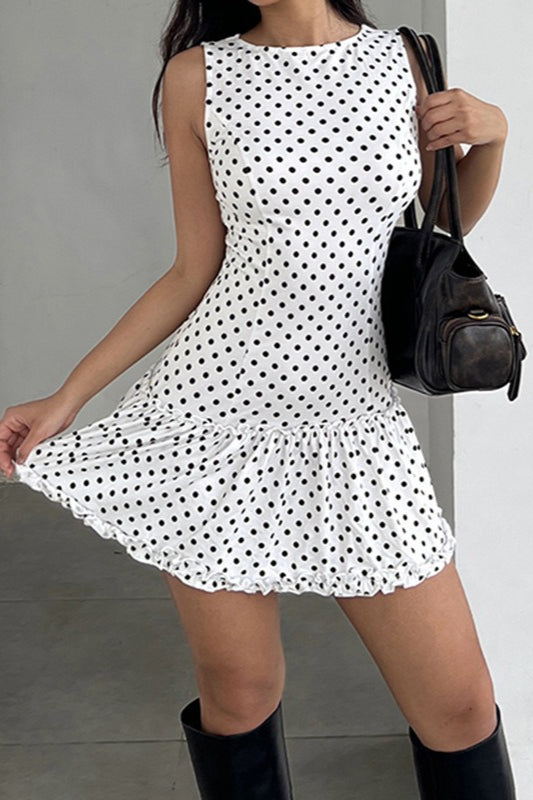 Polka Dot Lace-Trim Bodycon Mini Dress - VelvetHem