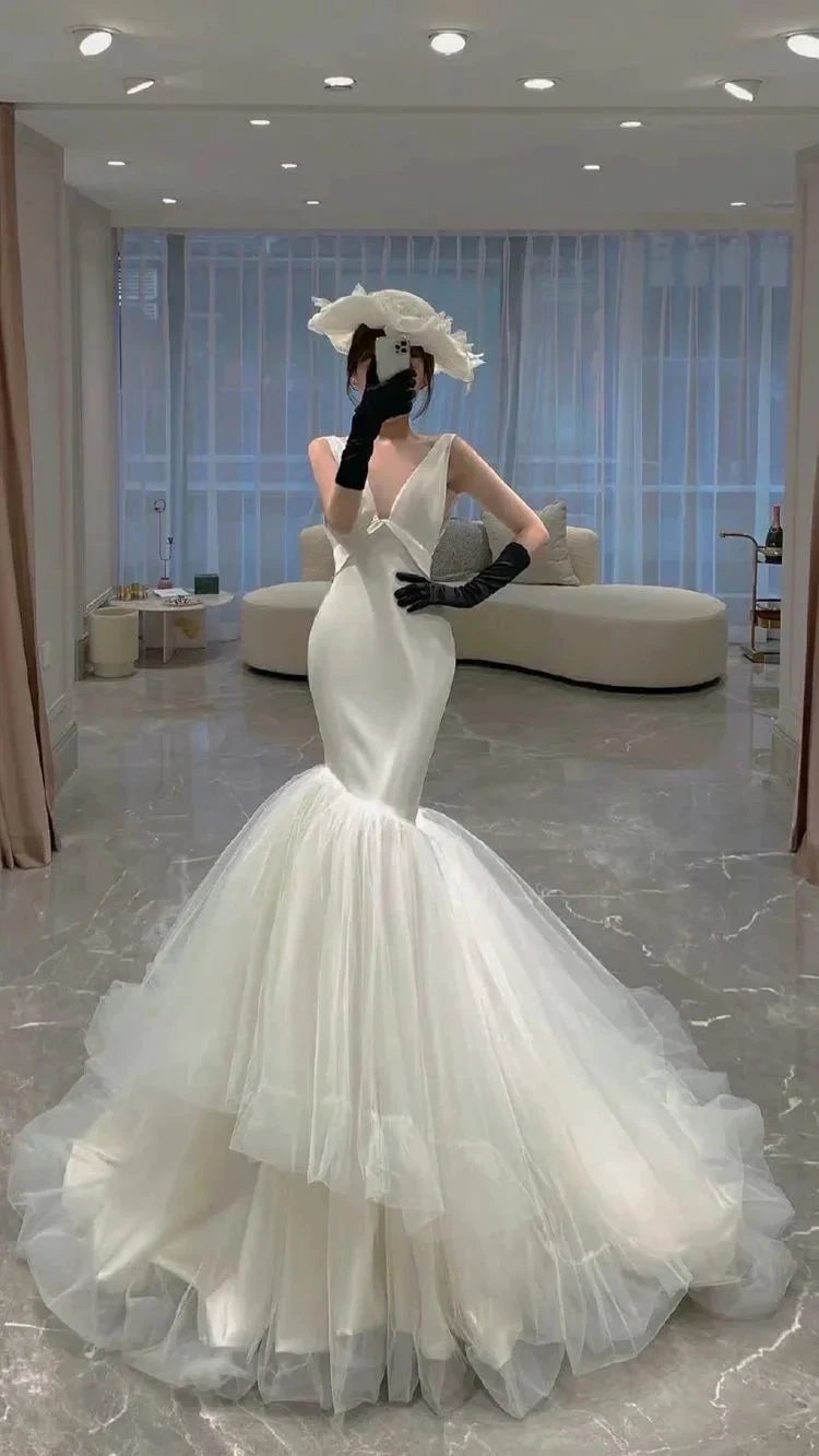 new arrival wedding dresses, V neck prom dresses tulle layer skirt modest prom dresses Y44 by simplepromdress
