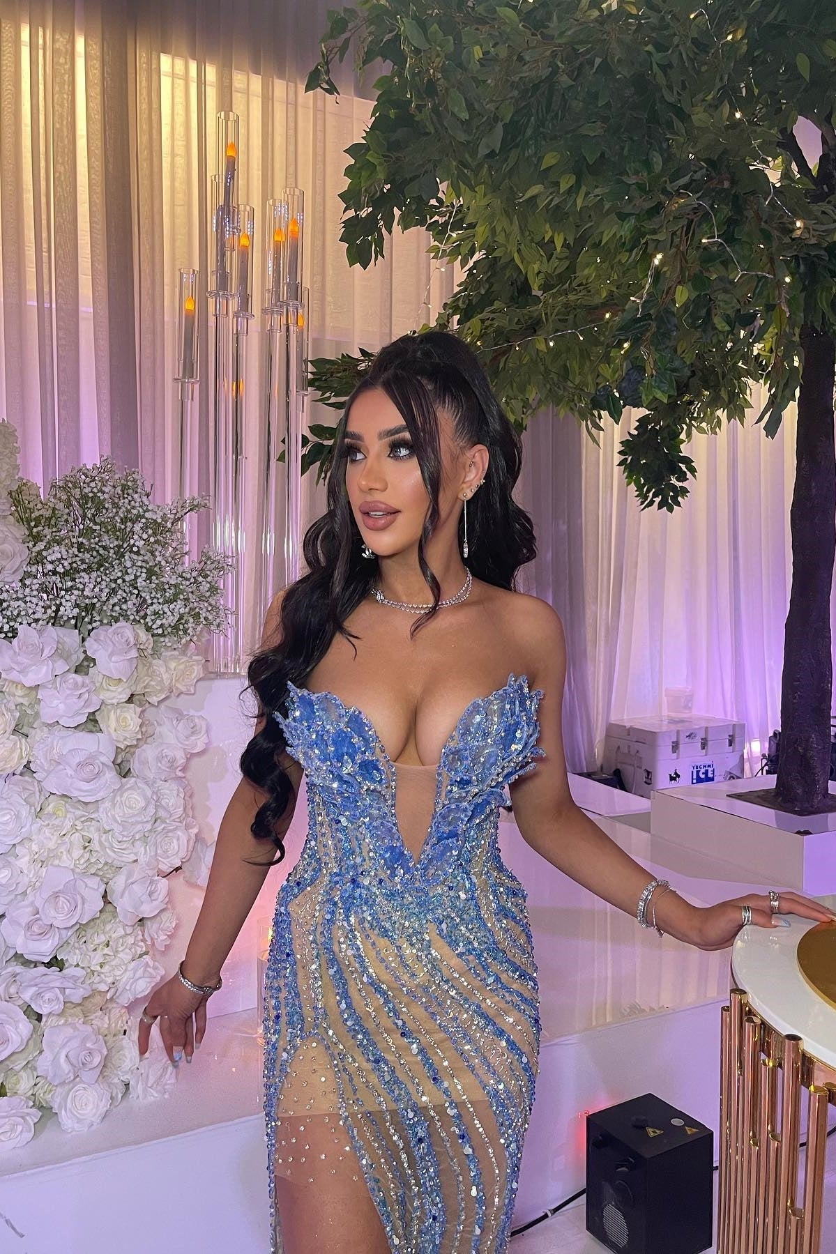Hot Sexy Sheath Sweetheart Blue Long Party Dress with Beading - View 3 | VelvetHem