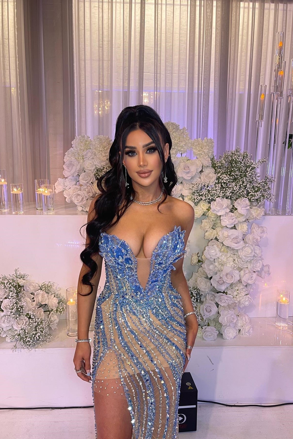 Hot Sexy Sheath Sweetheart Blue Long Party Dress with Beading - View 4 | VelvetHem