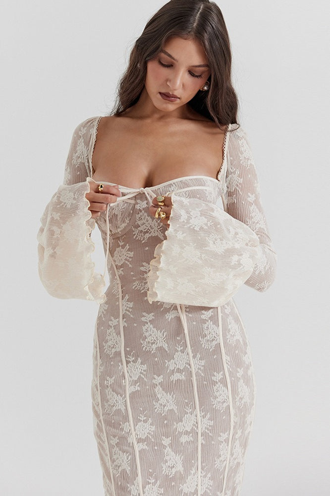 Bodycon Lace Flare Sleeve Maxi Dress - View 5 | VelvetHem