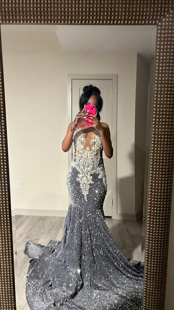 Sparkly Mermaid Long Prom Dress,Glam Dress,Pageant Dress - VelvetHem