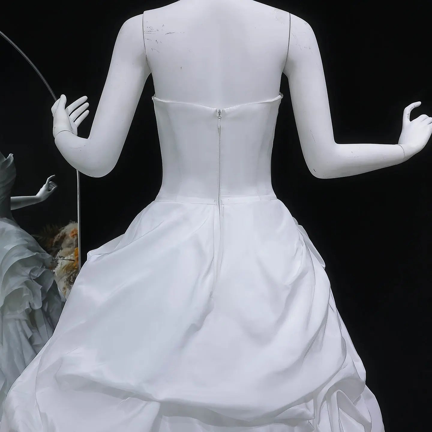 White Ruched Bodice Tiered Voluminous Satin Bridal Gown ZP210