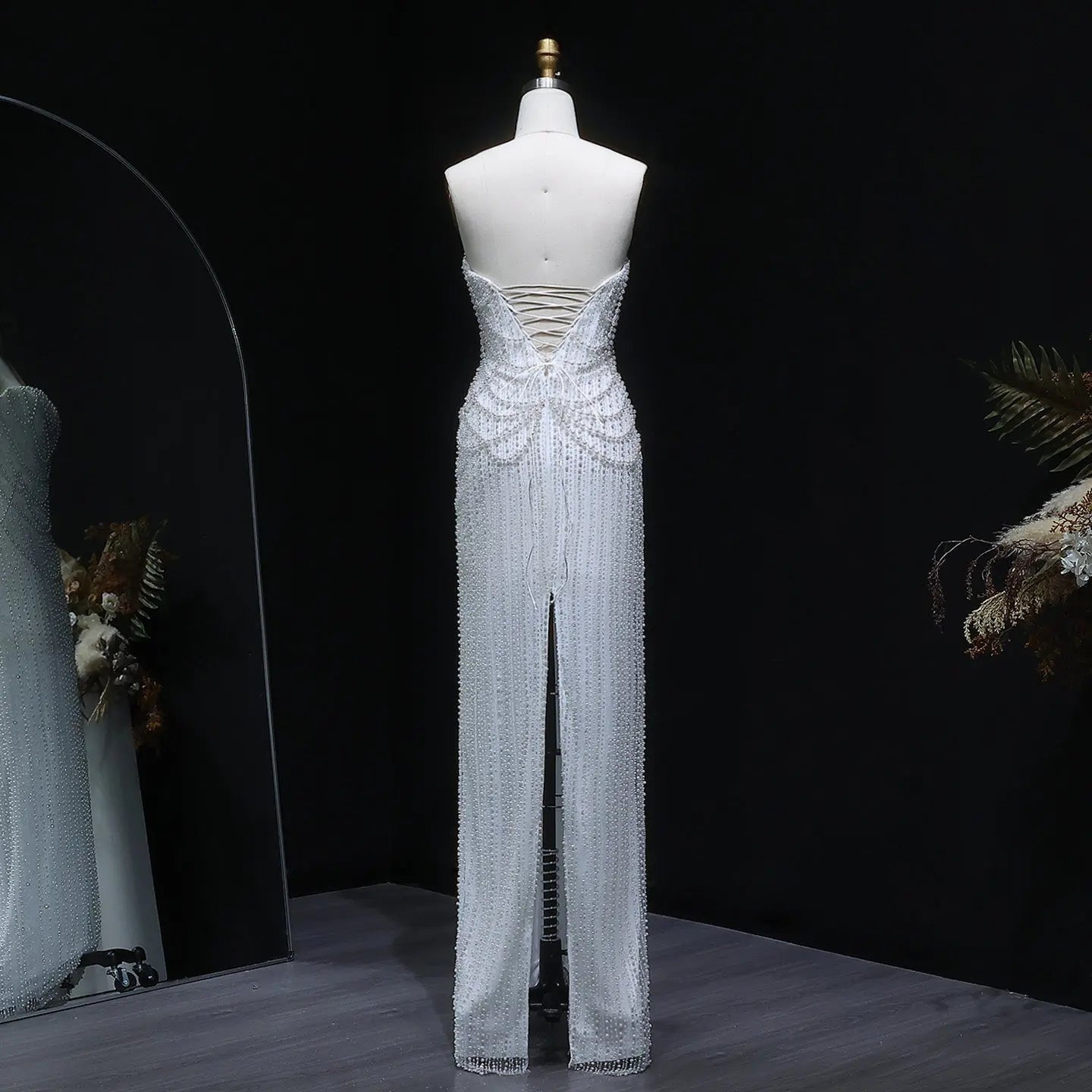 Luxury White Sequin Pearl Strapless Wedding Dress ZP190
