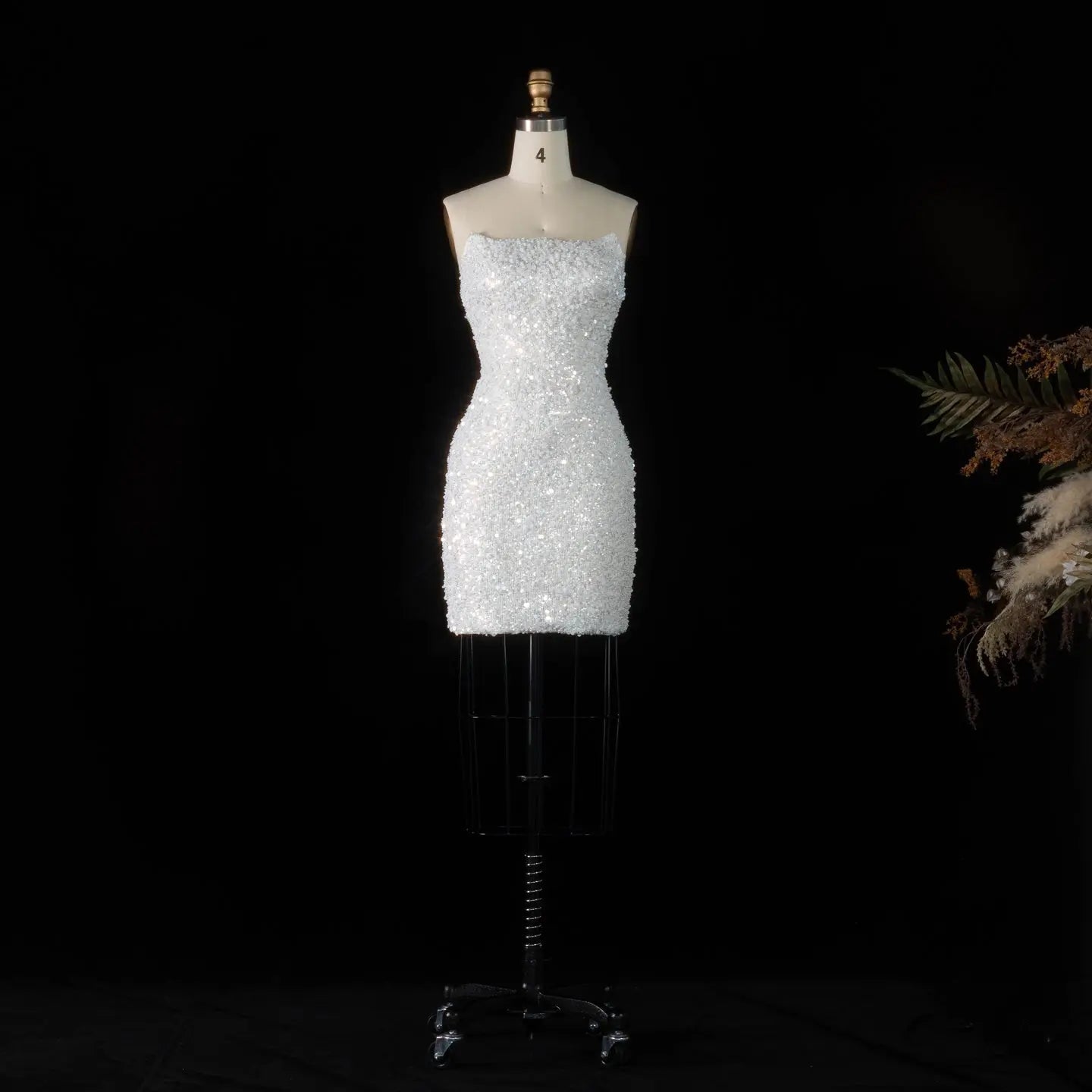 Luxury White Sequin Pearl Strapless Short Wedding Dress ZP189