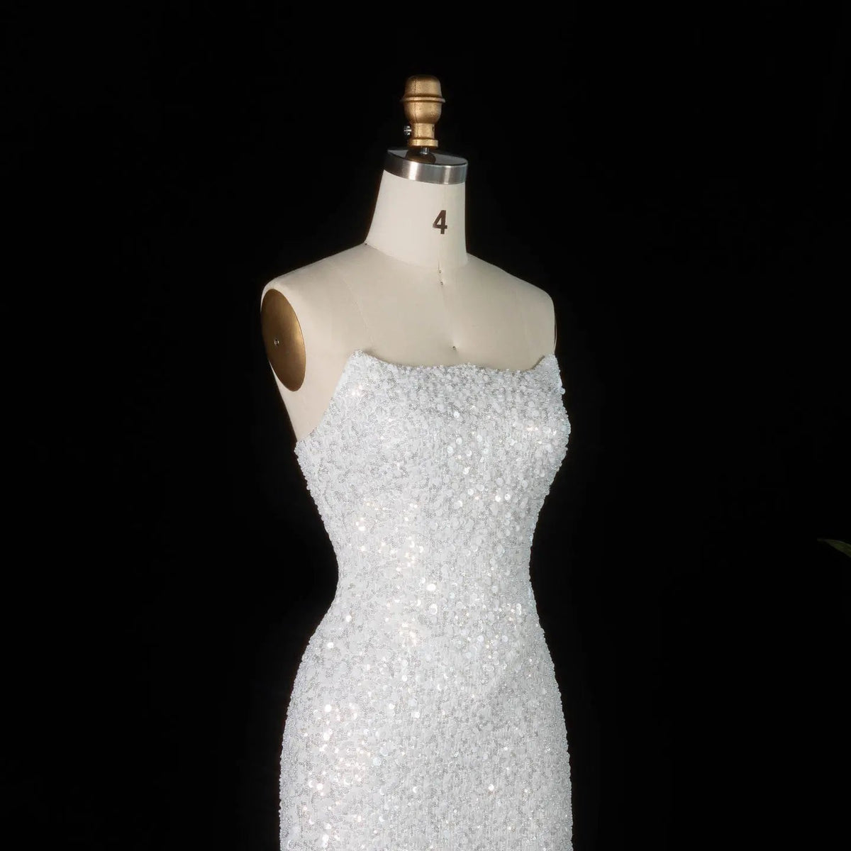 Luxury White Sequin Pearl Strapless Short Wedding Dress ZP189