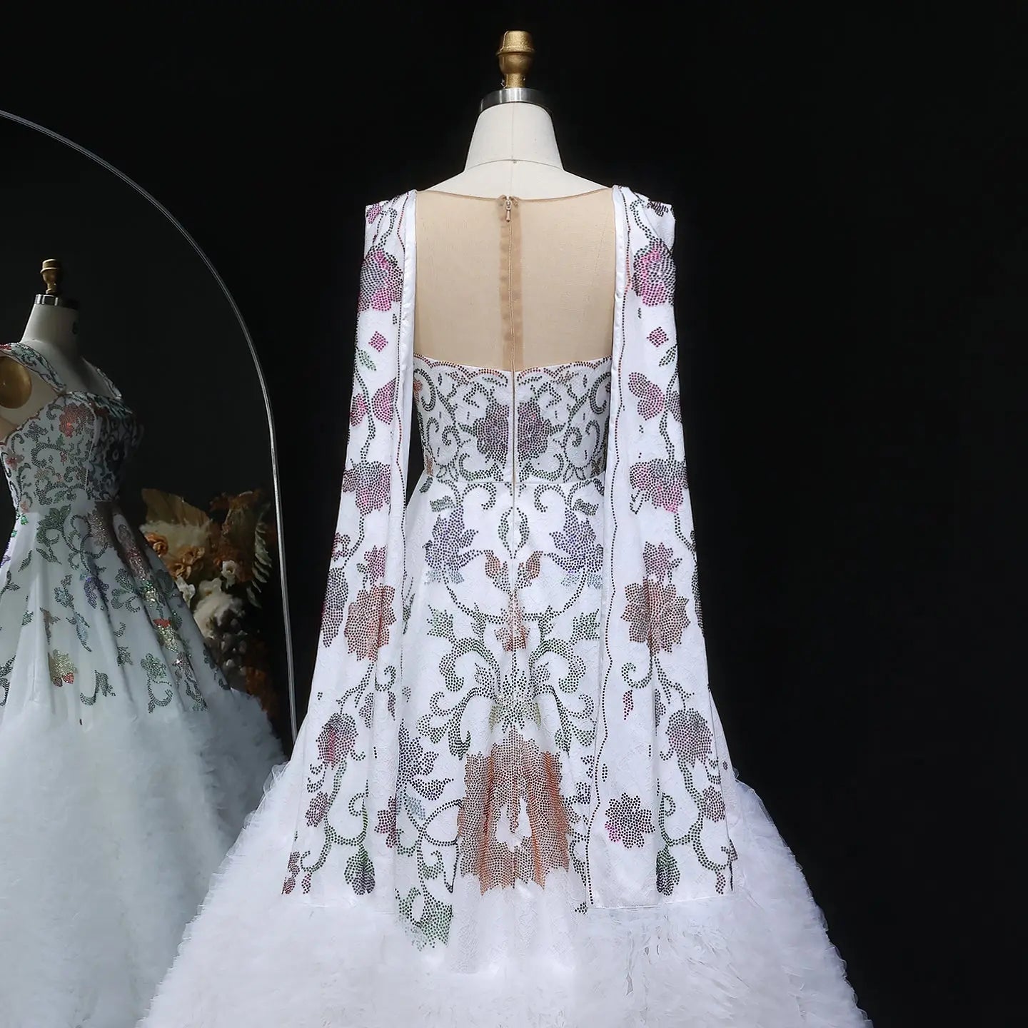 Luxury White Off-Shoulder Diamond Ball Gown Wedding Dress with Cape ZP187