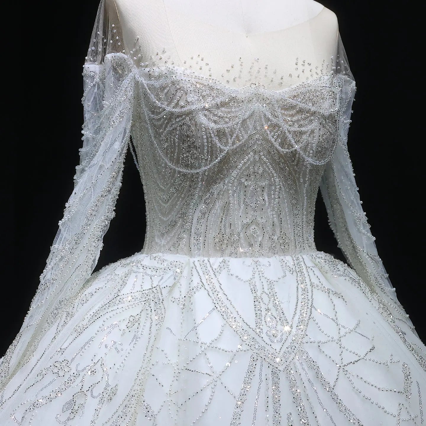 Luxury Beaded Long Sleeve Ball Gown Wedding Dress ZP184