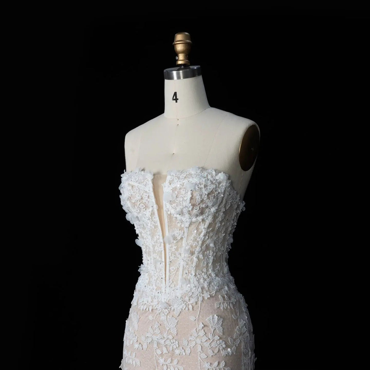 White Nude Lace Fairytale Mermaid Wedding Dress 3D Floral Train ZP037