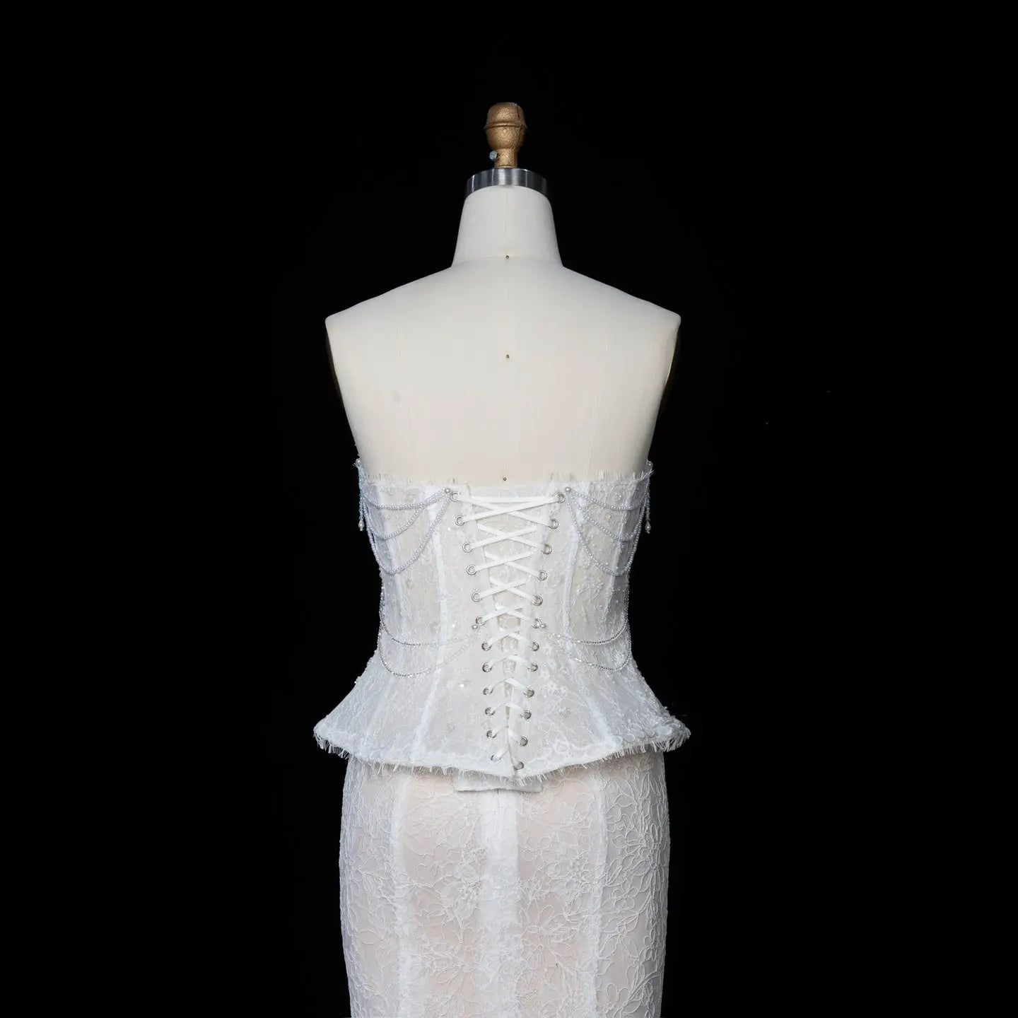 White Nude Mermaid Wedding Dress Beaded Chain Detailing With Lace Train ZP039