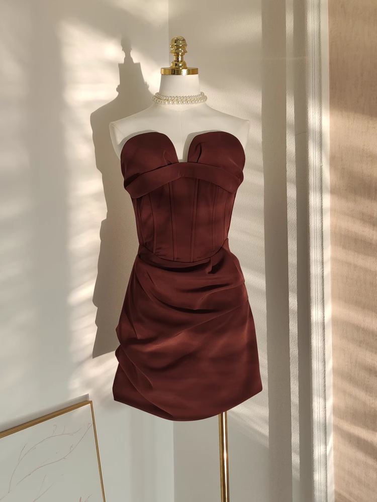 Sexy A Line Sweetheart Ruffles Satin Vacation Dresses Short Birthday Outfits - VelvetHem