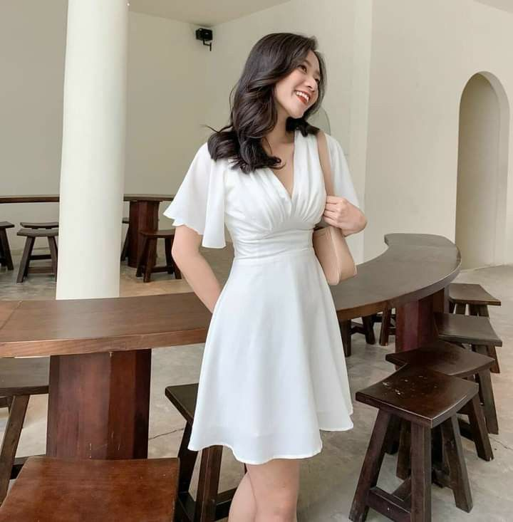 White A-line V Neck Homecoming Dress White Casual Dress Y2419 - VelvetHem