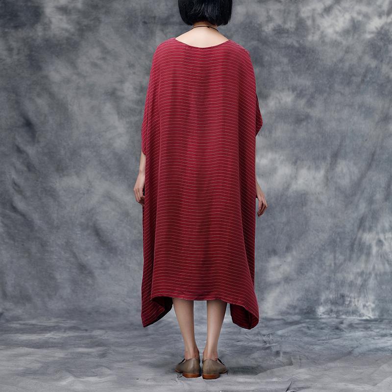 Summer Short Sleeve Stripe Casual Red Long Dress