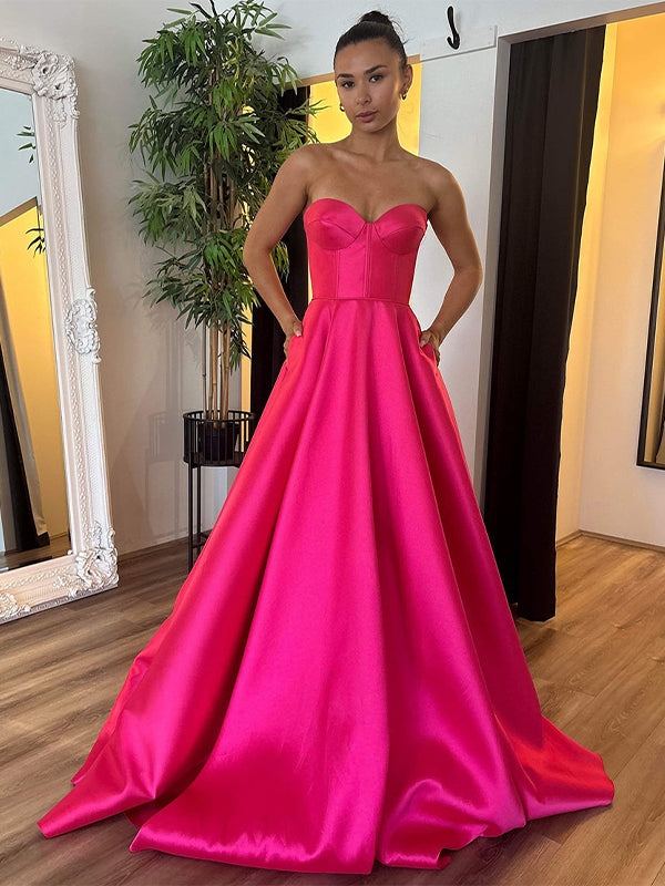 Fuchsia A-Line Strapless Sweetheart Long Prom Dress - VelvetHem