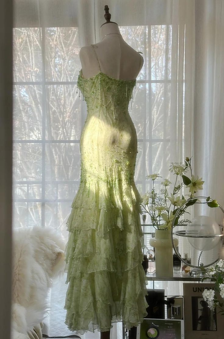 Gorgeous Green Mermaid Sweetheart Chiffon Beaded Layered Prom Dress Long Evening Dress Y8558