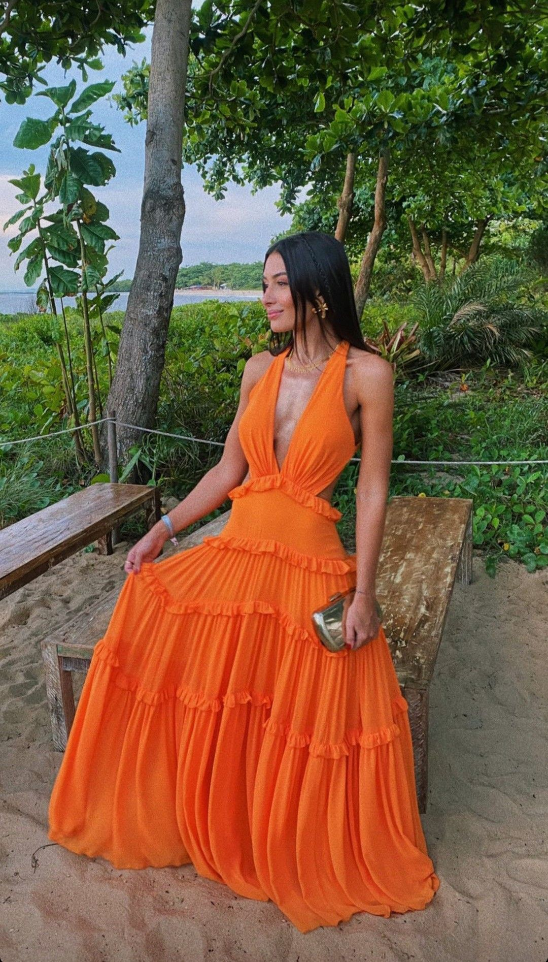 A line Deep V Neck Long Prom Dress,Summer Beach Dress - VelvetHem